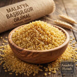 Ahşap kâsede iri taneli baş bulgur – Anadolu Hasadı